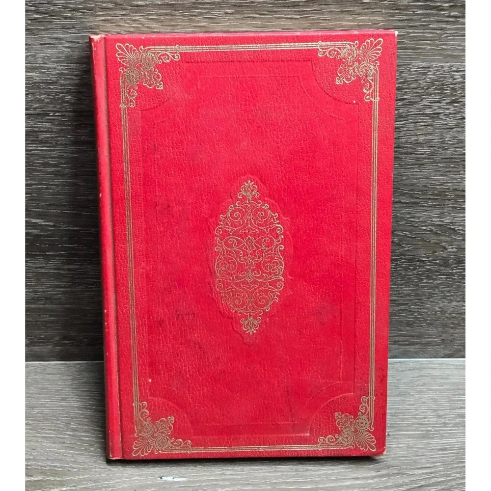 Vintage Castle Red Leatherette Blank Journal Notebook Gold Foil Marbled Pages